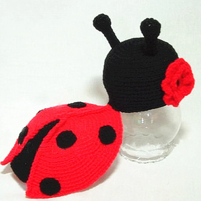 

Infant photography props newborn ladybug costume baby photo shooting accessories knit crochet new born blanket toddler beanie