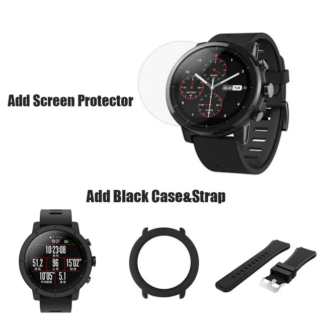 add black case strap Смарт-часы Huami Amazfit Stratos 2, спортивные, gps, водонепроницаемые, 2.5D, gps, напоминание о звонках, фитнес-трекер, умные часы, браслет на запястье - Цвет: add black case strap