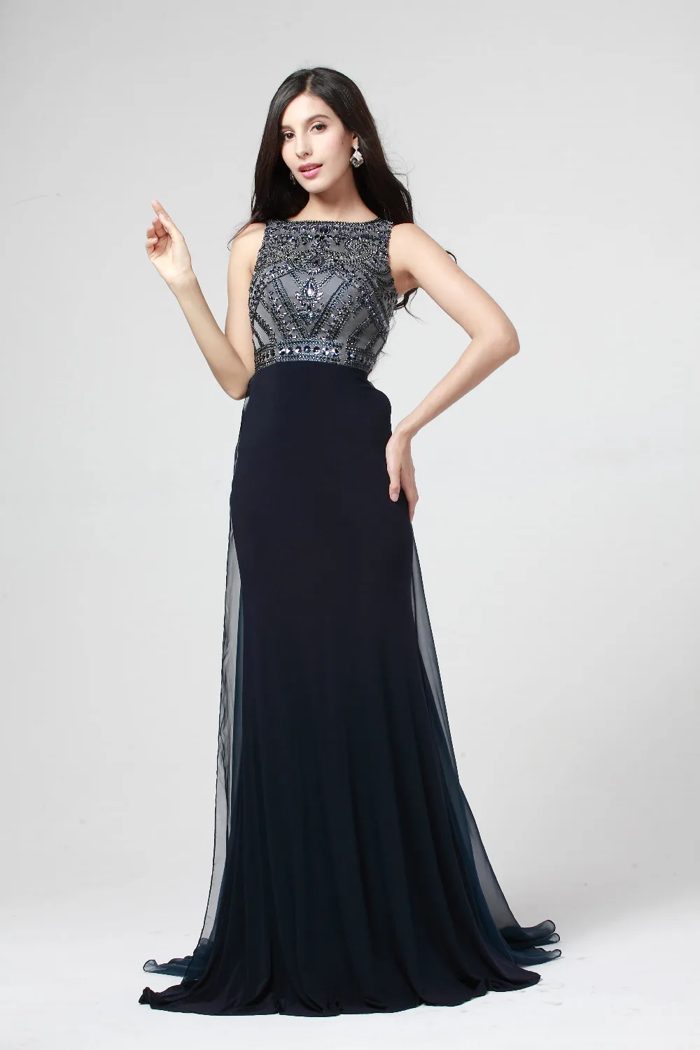 2015 элегантный дизайн для дам совок шеи с коротким рукавом империи талии до пола