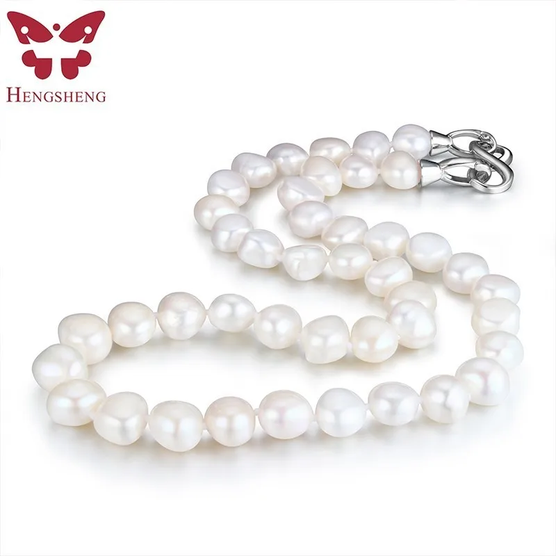 

HENGSHENG Natural Pearl Long Necklace For Women,Braque Style with Character Buckle,Steamed Bread Shape FreshWater Pearl 9-10mm