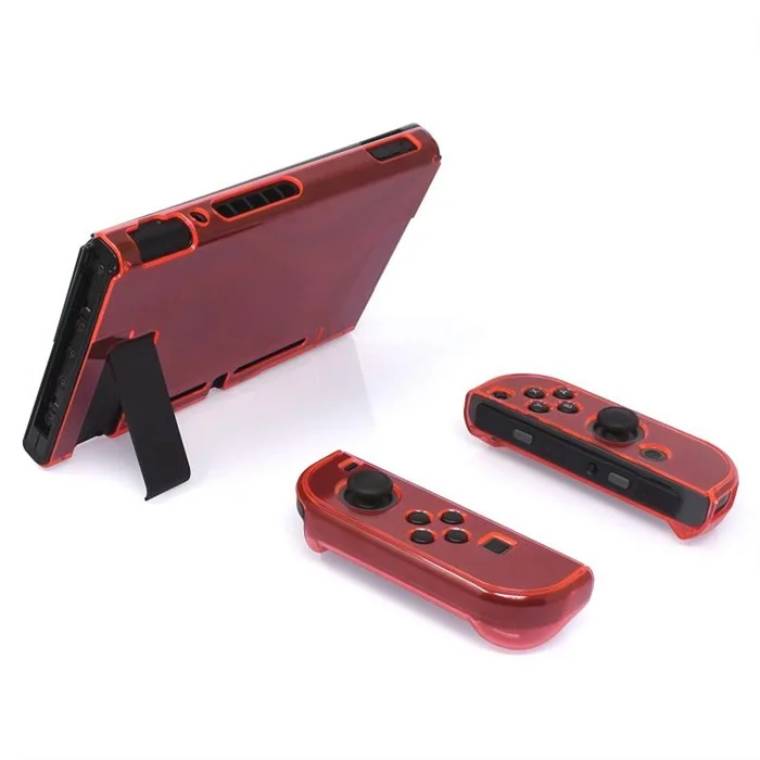 Красный Защита жесткого диска случае Для nintendo переключатель НС NX чехол прозрачный кристалл оболочки консоли контроллера аксессуары с подставкой случаях - Цвет: Красный