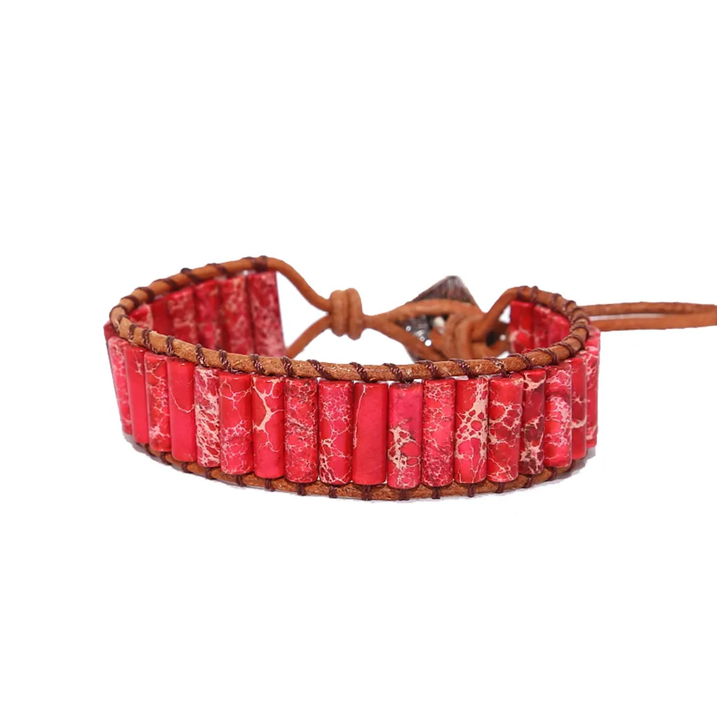 Luxury Creative Emperor Bracelet Stone Handmade Cowhide Adjustable Bracelet Men And Women Jewelry Ornaments Bracelets Pendant - Окраска металла: Red