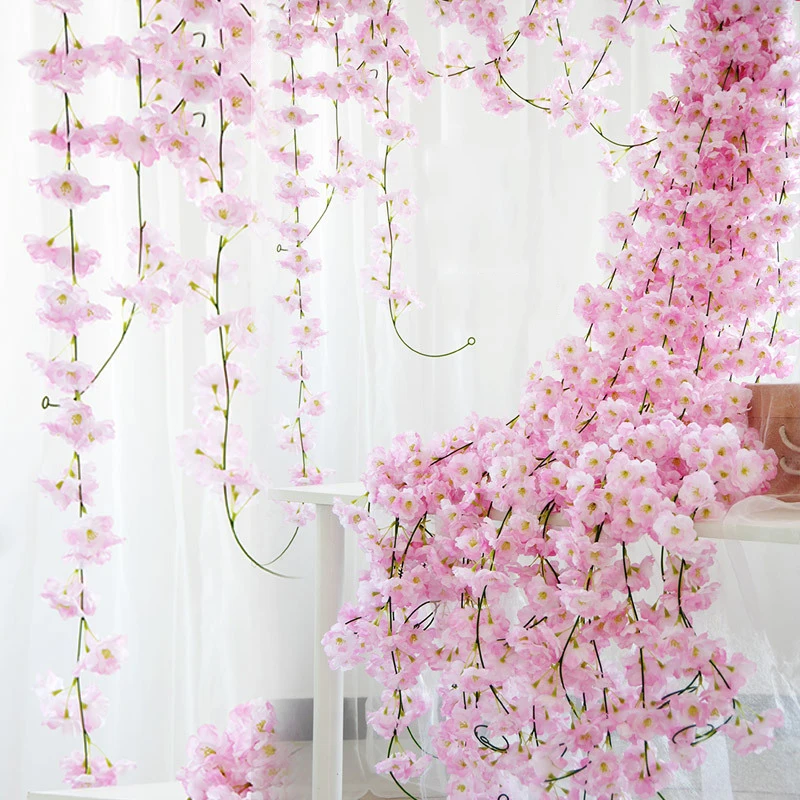 

2019 New 2m Long Artificial Cherry Flowers String Home Wedding Party Decorative Supplies 6 Colors 8A2249