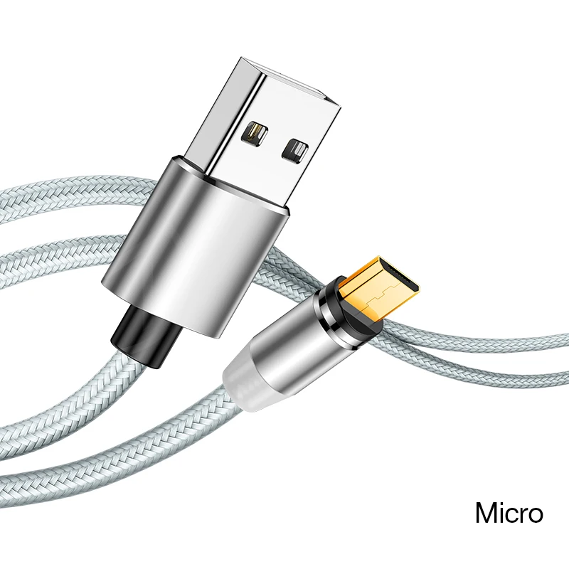 MOOJECAL светодиодный кабель Micro USB для быстрой зарядки, магнитный кабель для Android, samsung, Xiaomi, зарядное устройство для мобильного телефона, магнитный шнур для зарядки USB - Цвет: Silver For Micro