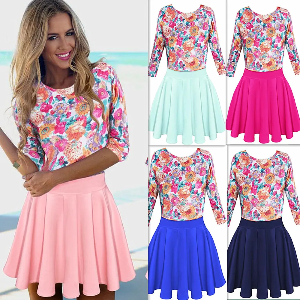 

Summer Mini Dress 2019 Beach Dress Women Sexy Casual Half Sleeve Retro Flower Patchwork Print Beach Short Dress Vestidos