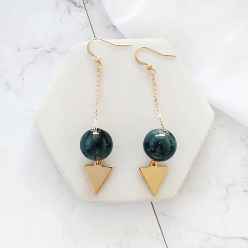blue ball stud Минималистичные геометрические металлические большие круглые Клипсы Серьги без необходимости прокола круглый стеклянный шар линия кисточкой длинные цепи клип серьги - Окраска металла: blue ball stud