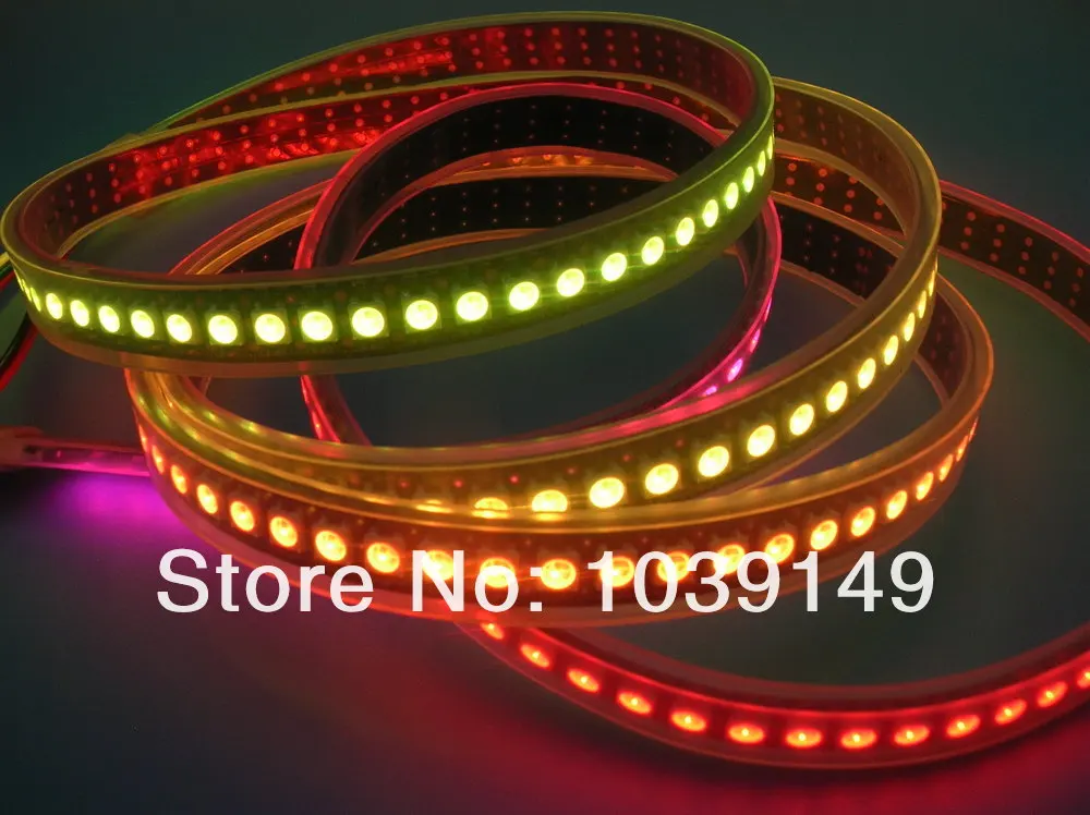 Полноцветная цифровая WS2811 Светодиодные ленты; 144 светодиодов/м; 144ic/м; 2 м/roll; черный pcb; силиконовая трубка IP67; DC5V вход; 144 шт. WS2811 IC встроенный