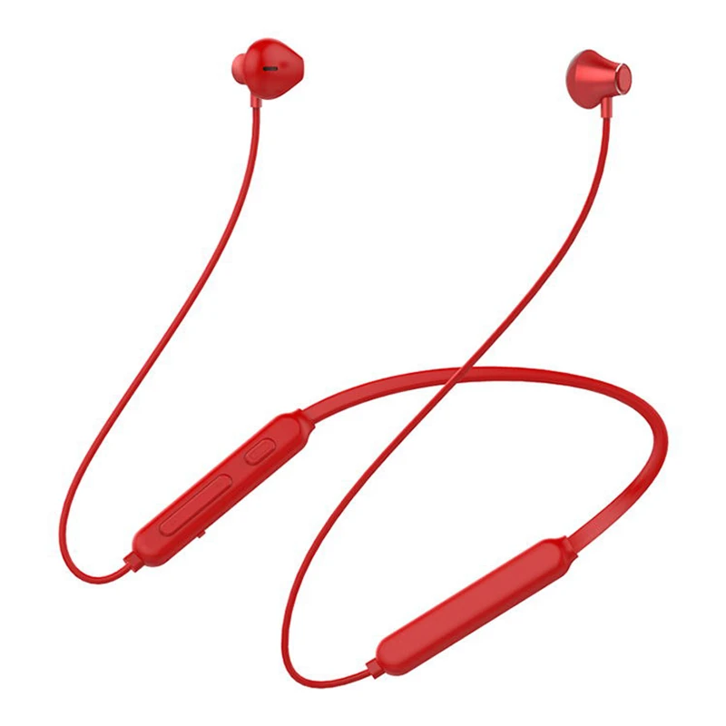 Магнитные Спортивные Bluetooth гарнитура стерео бас гарнитура с лентой на шею с защитой от пота Bluetooth4.2 Проводная гарнитура - Цвет: Красный