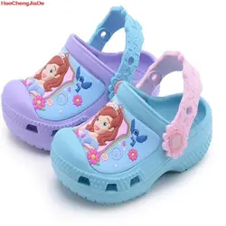 Летние детские сандалии для девочек, обувь принцессы Софии Эльзы, нескользящая обувь, Нескользящие пляжные сандалии, домашняя обувь