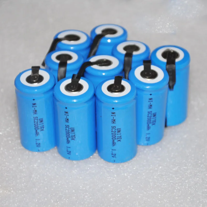 

10 12 16PCS Sub C SC 1.2V rechargeable battery 2000mah ni-mh nimh cell with welding pins tab for vacuum cleaner electric drill