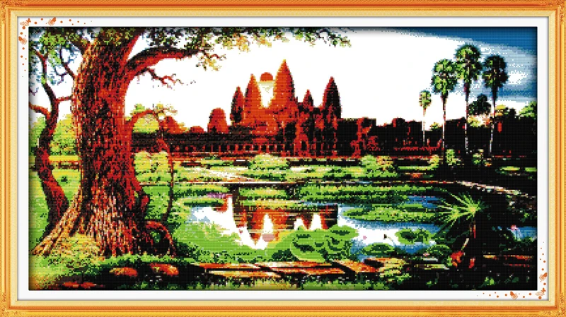 Набор для вышивки крестиком Angkor Wat sunrise at The temple of Angkor Wat, 14ct 11ct, сшитая ткань, вышивка, рукоделие ручной работы