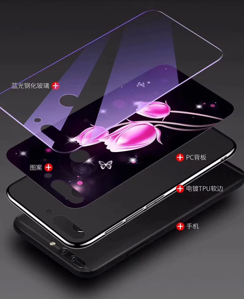 Роскошные закаленное Стекло чехол для Huawei P10 P20 P9 P8 Lite Nova 3 3I жесткий задняя крышка для Y9 Коврики 20 Lite