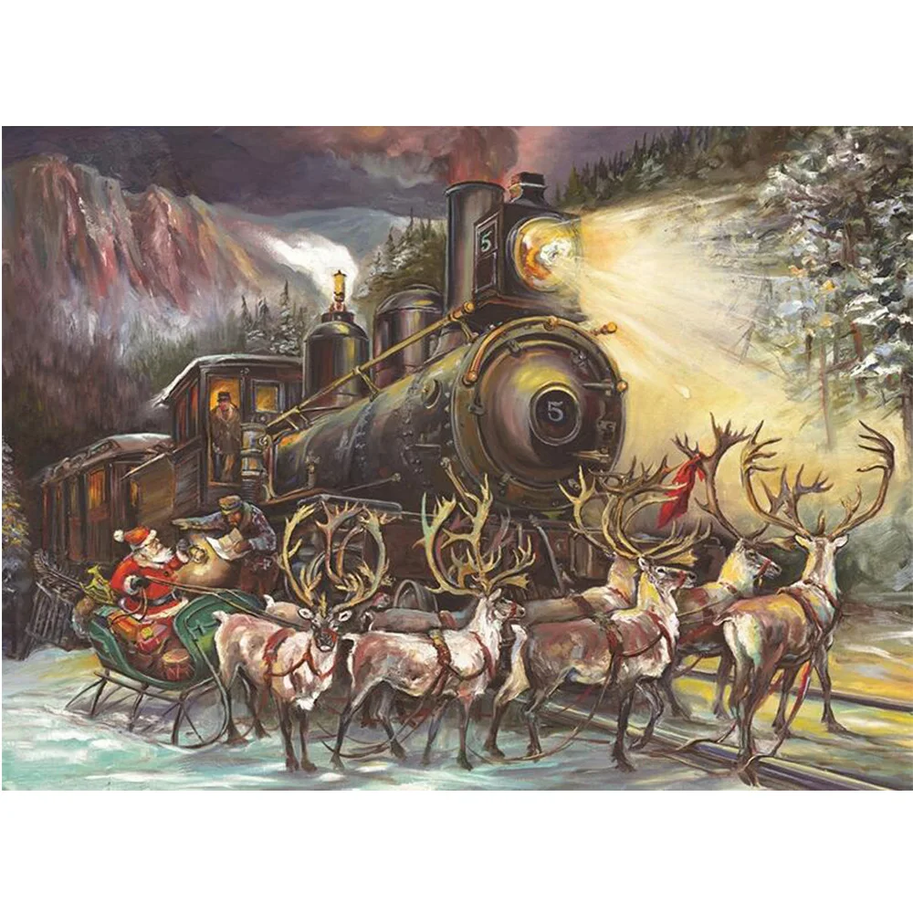 

Full Rhinestone 5D DIY Diamond Painting train Diamond Mosaic Diamond Embroidery Christmas elk decoration Painting gift Kits GH84