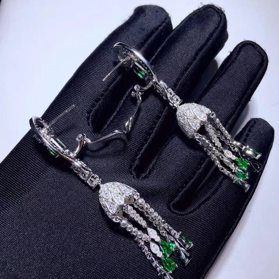 Qi Xuan_Green, модные серьги с кисточкой с S925 посеребренные белые золотые Ручная инкрустация изысканный атмосфера ухо шпильки рекламных
