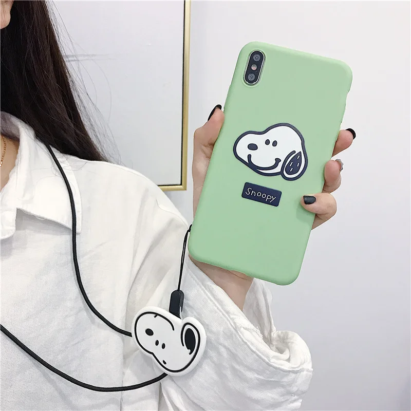 Милый японский мультфильм Snoop Doraemon чехол для телефона для iPhone 6 7 8 Plus Xs Max Xr мягкая задняя крышка с котенком котом подставка веревочный ремешок