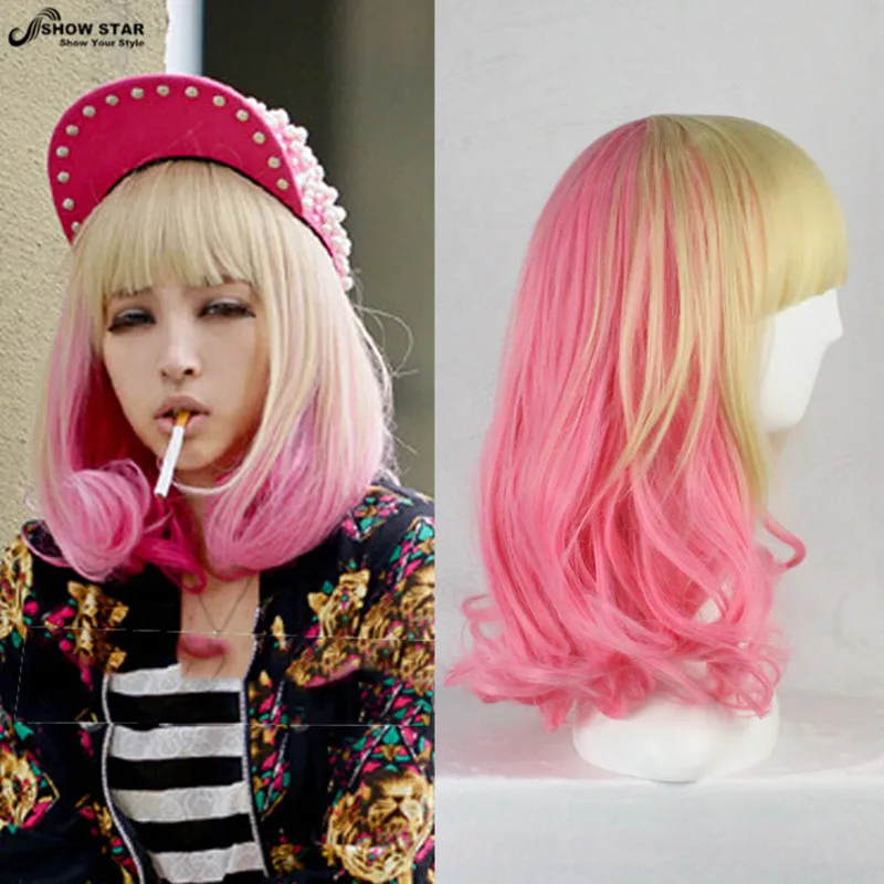 Showstar Lovely Lolita Blond Pink Ombre Wigs Two Tone Gradient