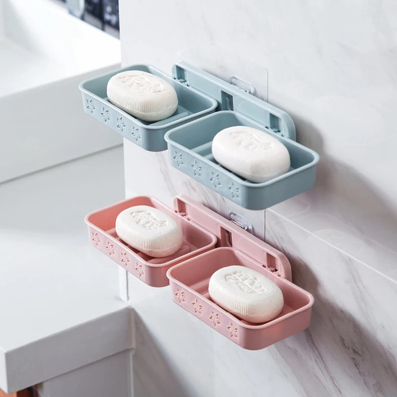 Bathroom Wall Mounted Soap Dish Drainer Box Storage Plate Tray Case Soap Holder Bathroom Storage Rack Drying Shelf