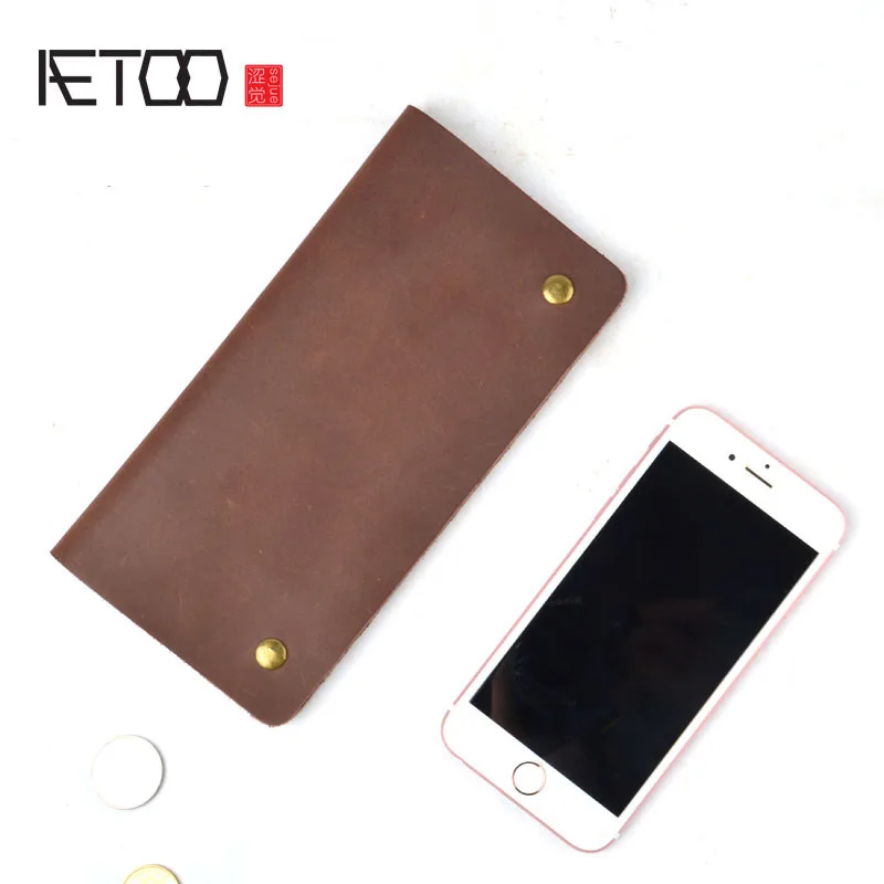 

AETOO Split leather wallet men phone Original long section of the second layer of crazy horse retro simple wallet