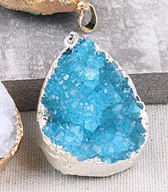 Turquoise blue 1 шт. Druza Geode ожерелье Druzy натуральный камень подвеска нерегулярная капля кварц огранка ожерелье кристалл кулон друзовидный камень Исцеление - Окраска металла: Turquoise blue