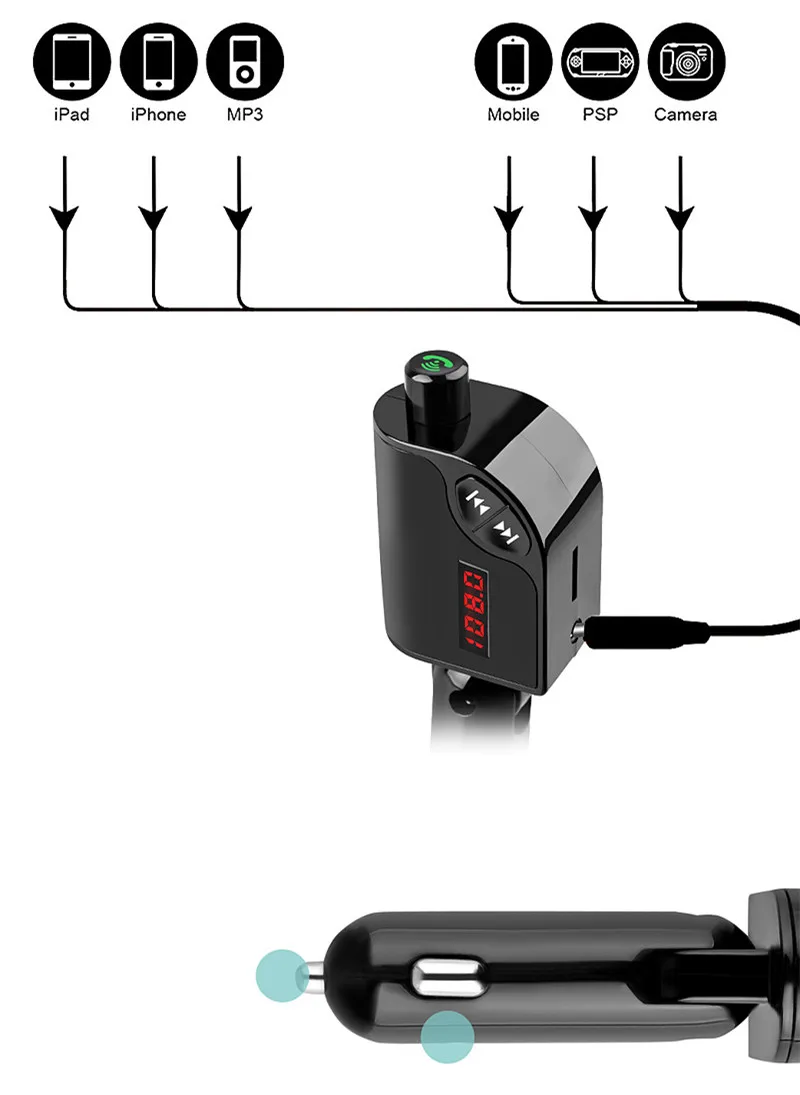 Автомобильный Bluetooth mp3 музыкальный плеер беспроводной динамик fm-передатчик громкой связи гарнитура карта USB флэш-накопитель планшет зарядка