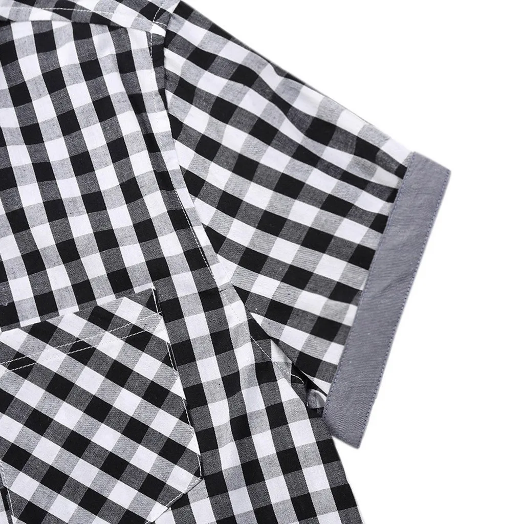 Рубашка мужская уличная chemise homme летняя мужская повседневная комбинированная с отворотом клетчатая печать летняя футболка с карманом