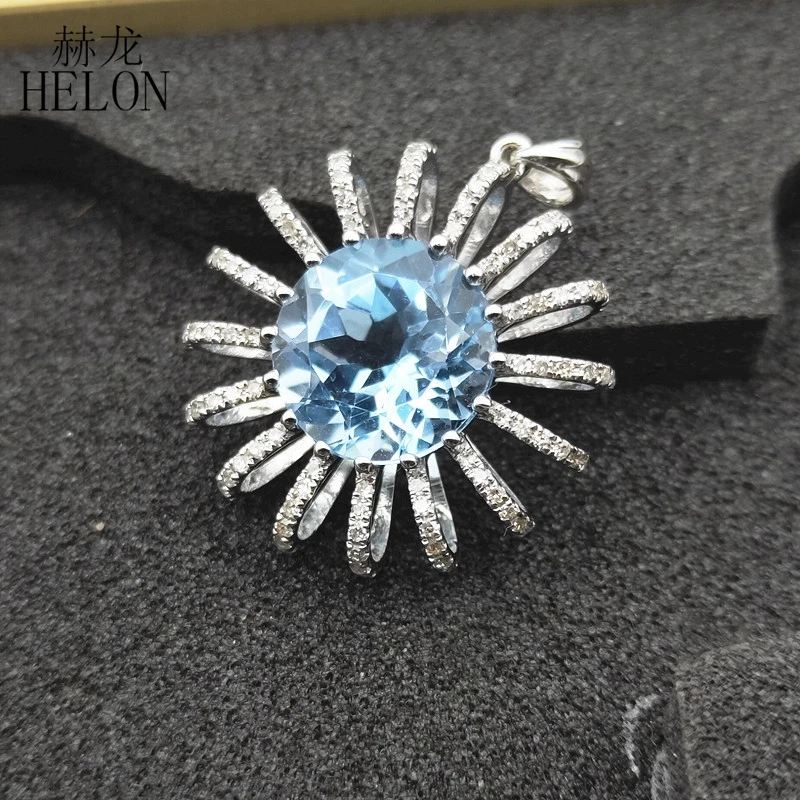 HELON Solid 14 K белое золото 5.6CT натуральный, небесно-синий топаз 0.4CT Алмазы обручальные свадебные Подвески модные элегантные уникальные ювелирные изделия