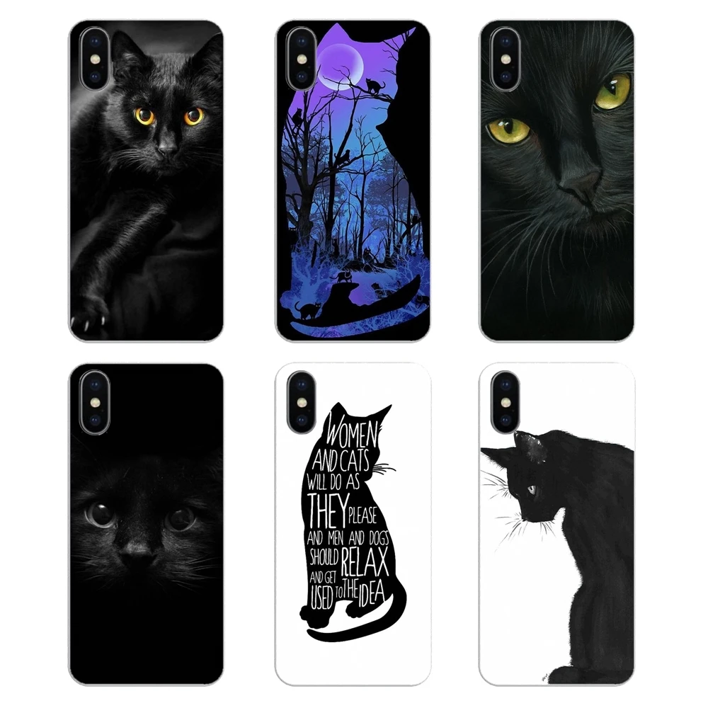 For LG G7 Q6 Q7 Q8 Q9 V30 X Power 2 3 OnePlus 3T 5T 6T Black Cat Staring Eyes Pattern Animals Art Transparent TPU Skin Cover |