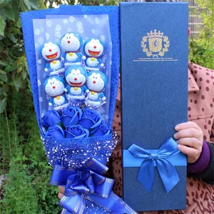 Fashion Lovely Doraemon vinyl dolls action figure toy+fake roses Cartoon Flower Bouquet Creative Valentine's Day Christmas gifts Fashion Lovely Doraemon vinyl dolls action figure toy+fake roses Cartoon Flower Bouquet Creative Valentine's Day Christmas gifts