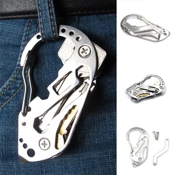 

EDC Multifunction Keychain Survival Outdoor Tactical Pocket Tool stainless steel carabiner Clip Tool Bottle Opener Wrench Screw