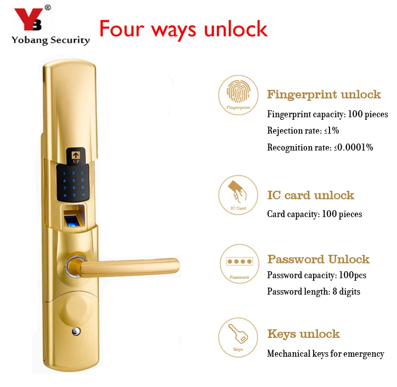 YobangSecurity интеллектуальные отпечатков пальцев электронного замка двери Smart Digital Сенсорный экран Клавиатура + пароль + карт IC + механический