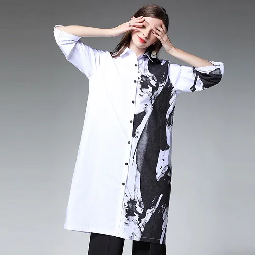 white 4XL блузки и рубашки женские белые летние большие размеры хлопок живопись женский черный половина рукава рубашки леди блузка одежда 3XL - Цвет: white