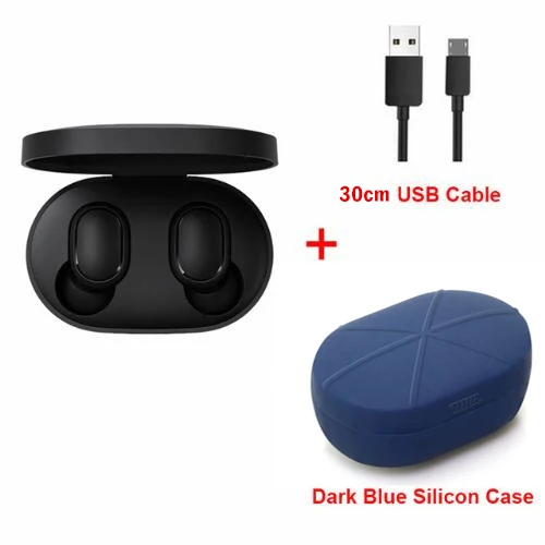 dark blue case cable Xiaomi Redmi Airdots TWS Bluetooth наушники стерео басы BT 5,0 Eeadphones с микрофоном Handsfree Наушники управление AI - Цвет: dark blue case cable