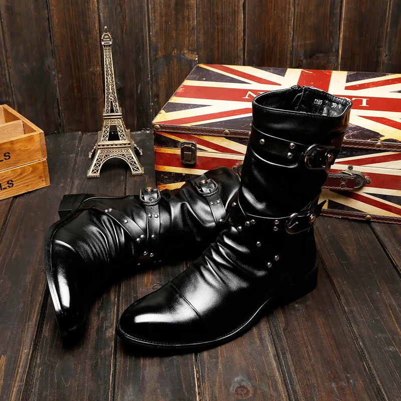 Fashion Male Warm Ankle Motorcycle Boots Men Pu Leather Boots Winter Shoes Fashion Men Brithsh Shoes Plus Size Black