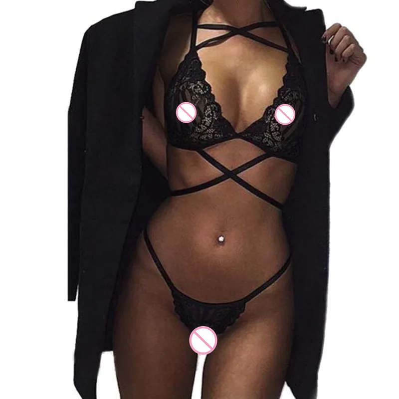 

2019 Hot Women Sexy Lace Bra Set Transparent Cross Belt Hollow Bra G-string Underwear Suit Female Summer Intimate Lingerie Sets