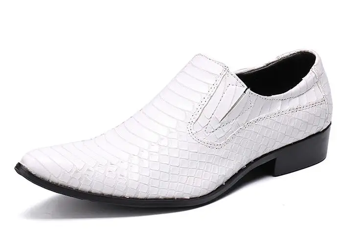 Белый Big Size 38-46 Oxfords Leather Men Shoes Fashion Casual Pointed Top Formal Business Male Wedding Dress Flats Snakes Shoes - Цвет: Белый