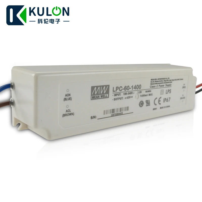 Meanwell LPC-60-1400 одиночный выход 60 Вт 1400mA импульсный источник питания постоянный ток водонепроницаемый светодиодный драйвер Meanwell