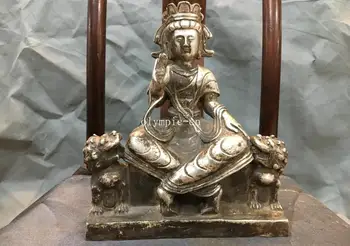

9''bronze cupronickel buddhism beast Lion foo dogs guard seat buddha statue