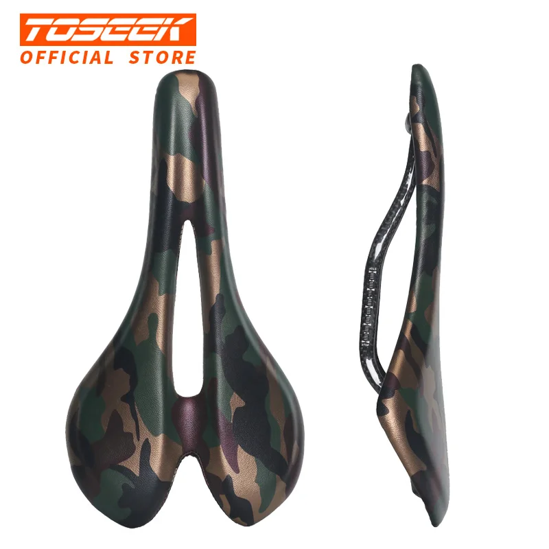 

TOSEEK Bicycle Carbon Fiber Saddle Road Bike Lightweight Seat Camouflage green Cushion Bicycle Cycling Parts Bike Hollow Saddle