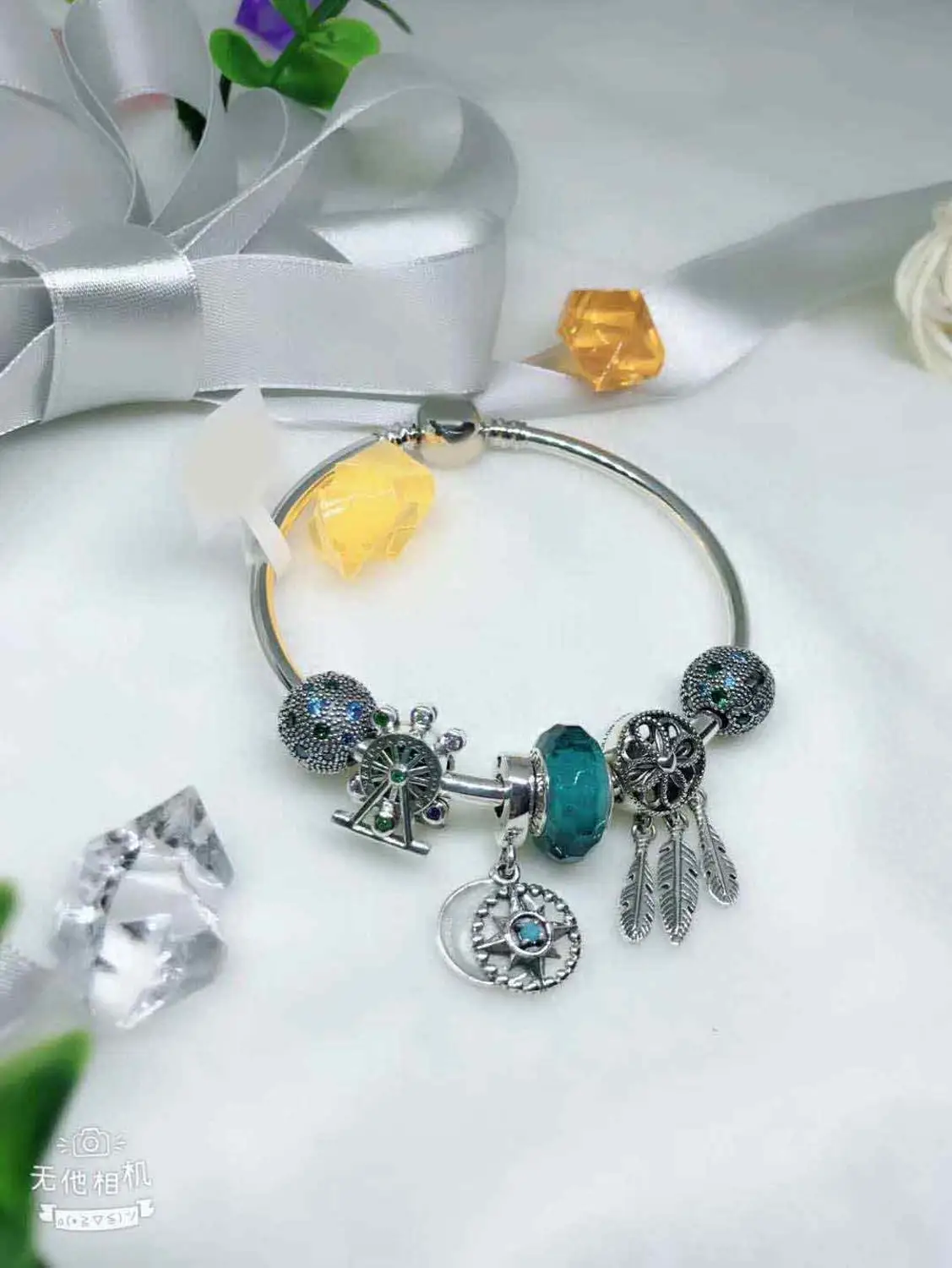 

100% 925 Sterling Silver Original Copy 1:1 Stylish Silver Charm Bracelet For Women's Crystal Bracelet Jewelry