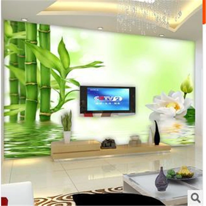 

beibehang Large mural wallpaper 3D stereoscopic lotus bamboo sofa living room TV backdrop wallpaper papel de parede listrado