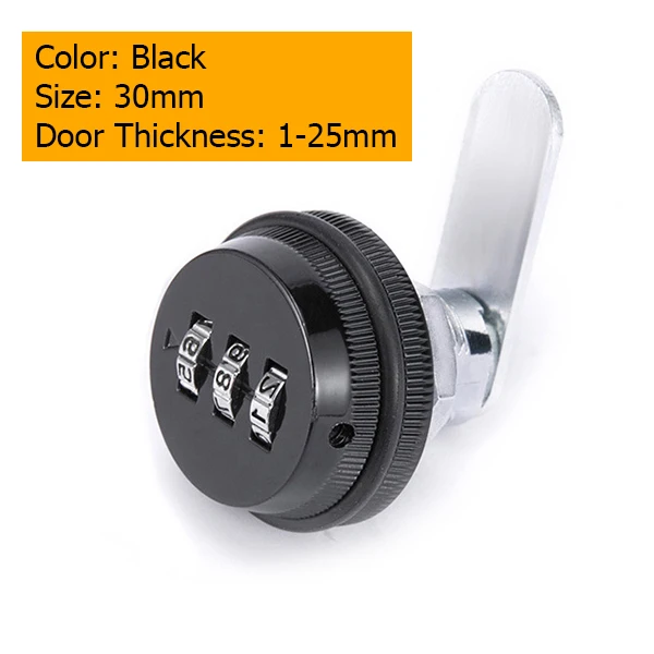 Black 30mm NAIERDI Комбинации замок шкафа черный/Серебристые Кулоны из сплава цинка с Пароль безопасности домашней автоматизации Cam замок для почтового ящика, шкафа двери - Цвет: Black 30mm