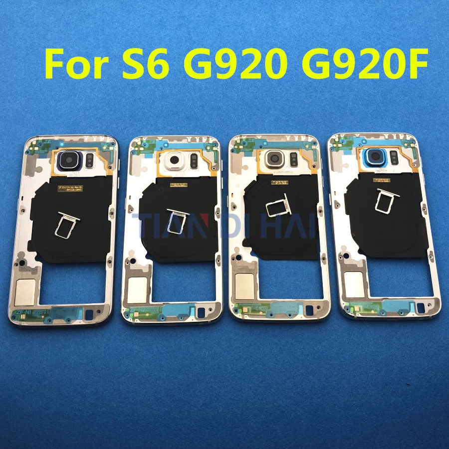 Замена средняя рамка Безель Корпус шасси+ лоток для сим-карт для Samsung Galaxy S6 G920 G920F одна карта+ Стикеры инструменты