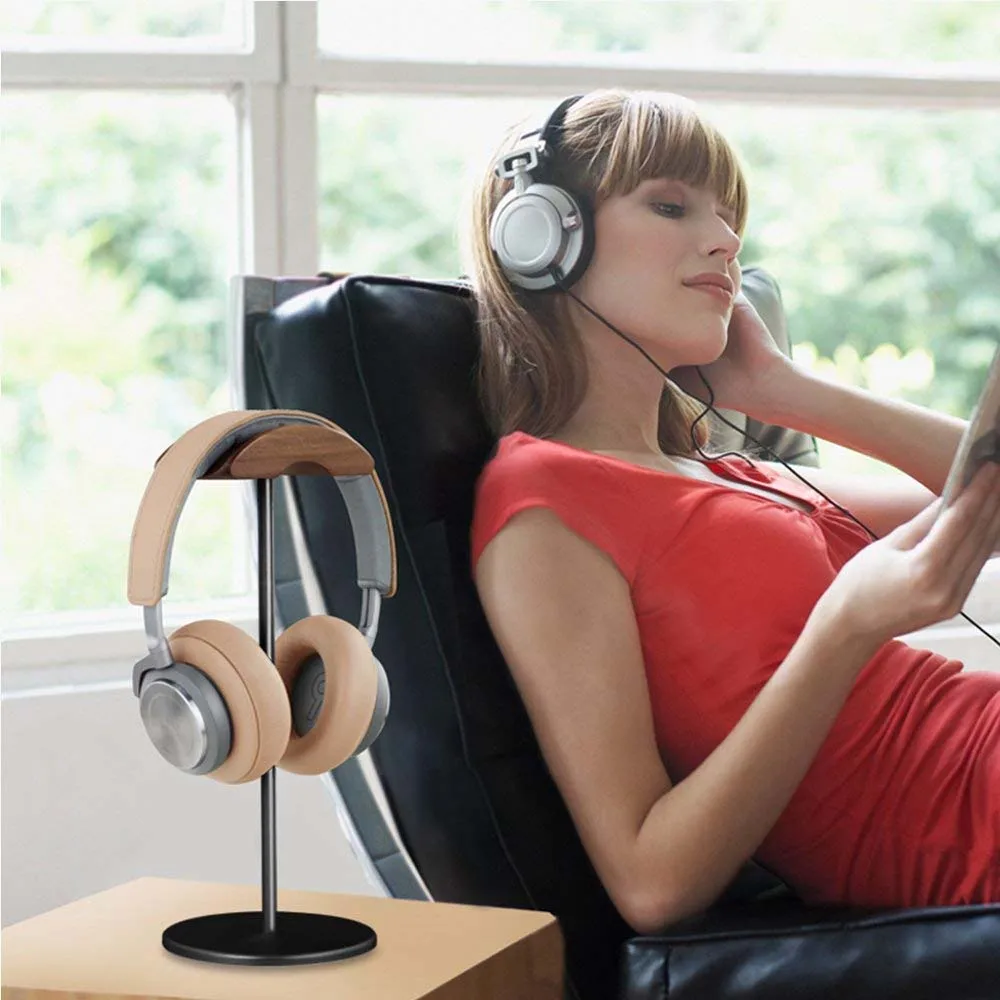 JINSERTA Universal Headphones Stand Holder Hanger Wooden Aluminum Headset Desk Display Shelf Rack for Headphone