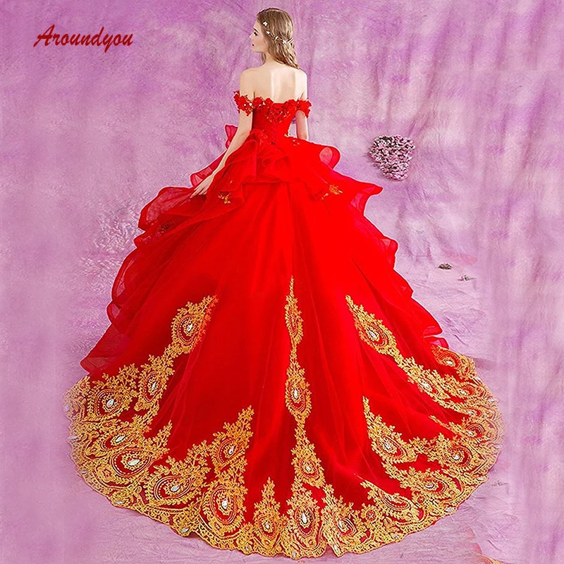 Красное платье Quinceanera бальное платье Тюль с открытым плечом дебютантка сладкий 16 vestidos de 15 anos