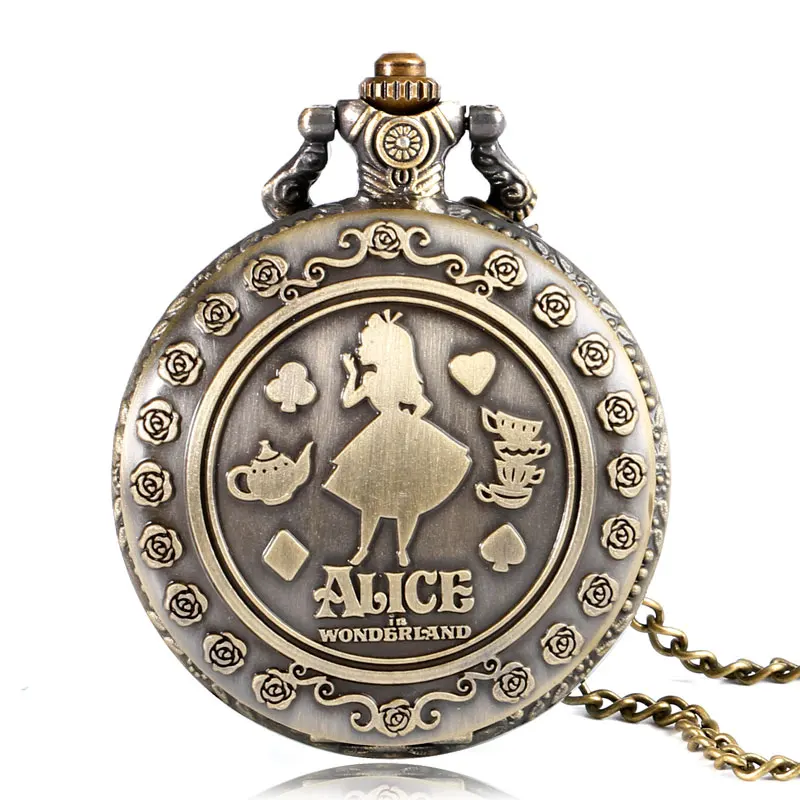 Xmas Gift Vintage Bronze Dream Alice in Wonderland Quartz Pocket Watch Necklace Chain Copper Girl Women Gift Reloj De Bolsillo Xmas Gift Vintage Bronze Dream Alice in Wonderland Quartz Pocket Watch Necklace Chain Copper Girl Women Gift Reloj De Bolsillo