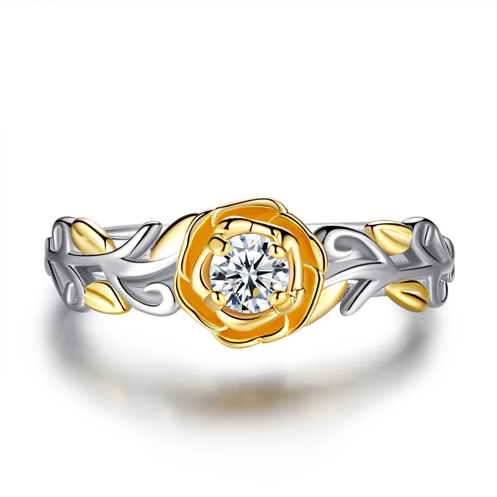high quality rose flower Cubic Zircon Engagement Rings Rose Gold silver Color Wedding Jewelry gift For Men/Women Anel | Украшения и