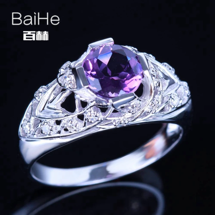 BAIHE Solid 14 K белое золото(AU585) 0.71CT сертифицированное фиолетовое ограненное безупречное подлинное аметистовое Свадебное женское классическое тонкое Ювелирное кольцо