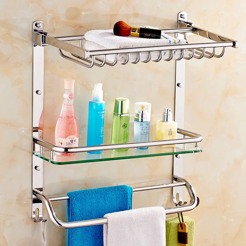 Modern Polished Chrome Bathroom Shelf Towel Bar senior Stainless Steel