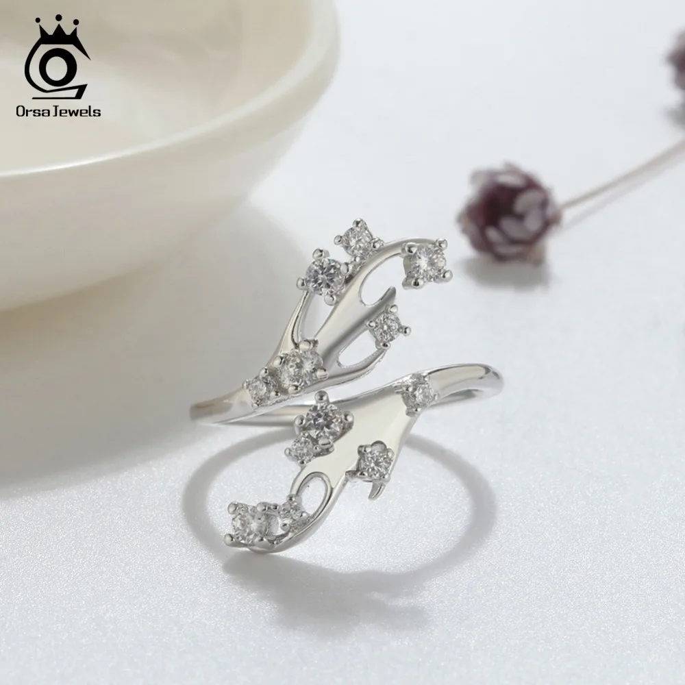 ORSA JEWELS Rings For Women Adjustable Antlers With AAA Cubic Zircon Ring Fashion Girls Gifts Christmas Party Jewelry OR167