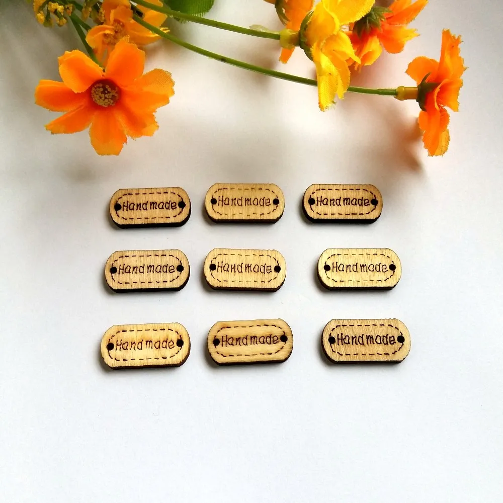 WBNNAS 12*24 мм "handmade'' пуговицы из натурального дерева 200 шт домашнее творчество и скрапбукинг Швейные аксессуары botoes декоративные